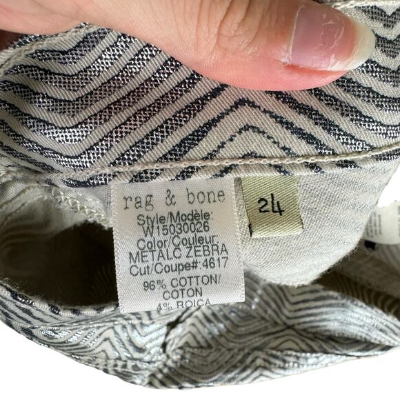 Rag & Bone Metallic Zebra Print Mid Rise Skinny Jeans Denim Legging Pants - Picture 7 of 9